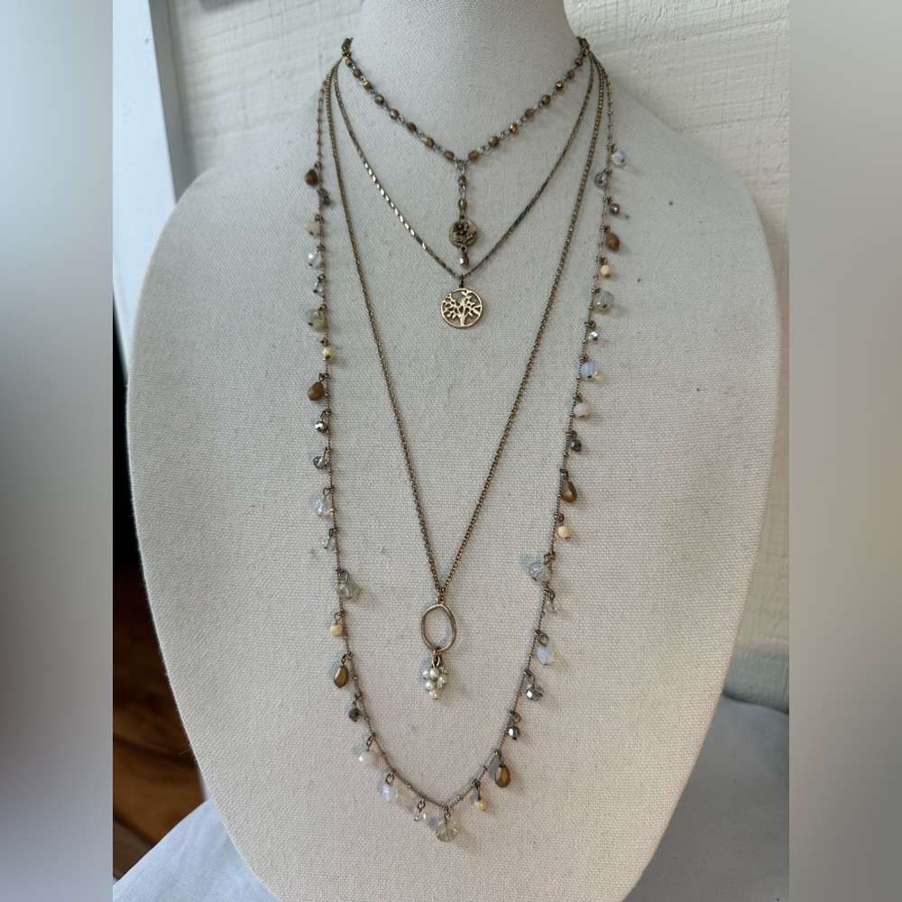 4 Dainty feminine goldtone bead layering necklaces Loft